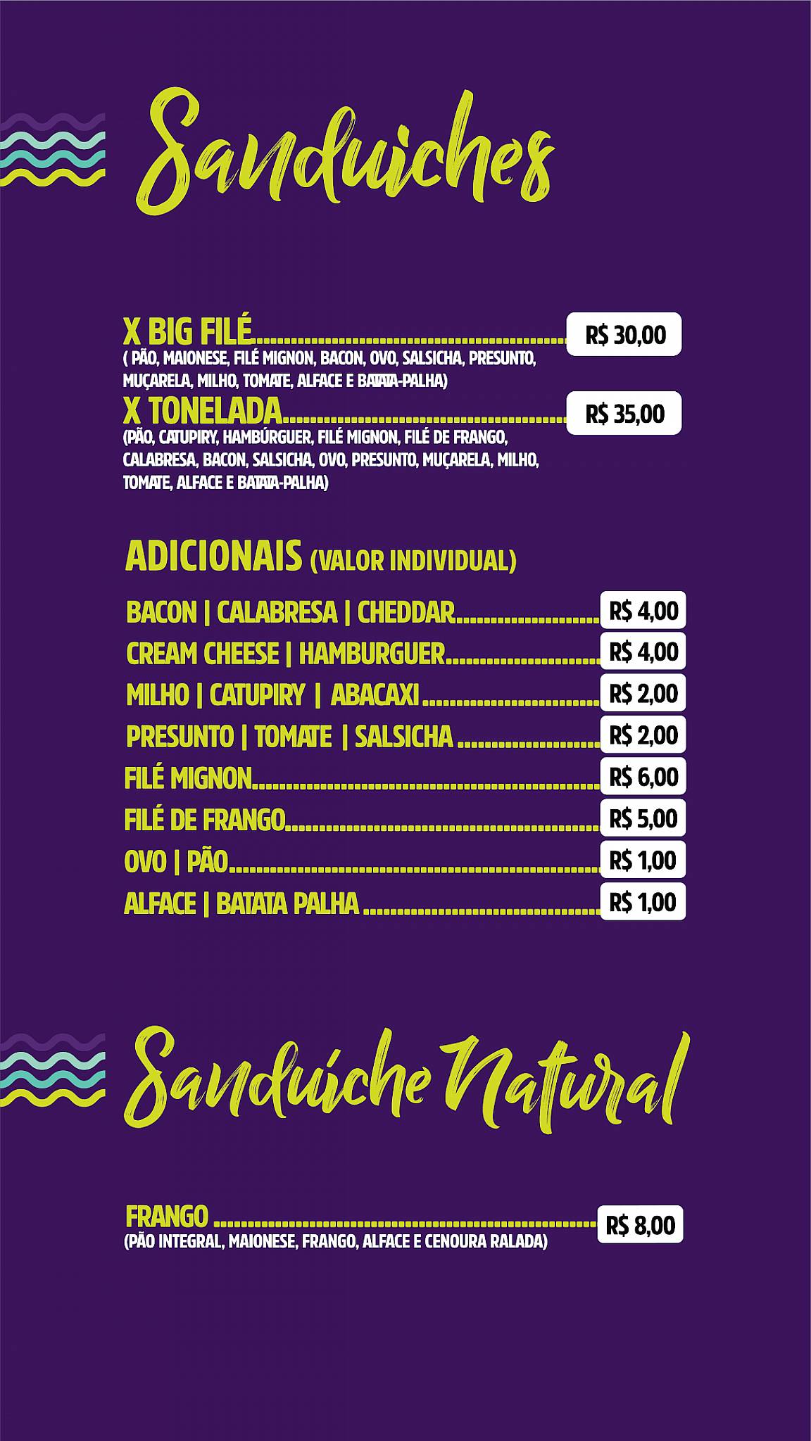 Duda Açaí cardápio