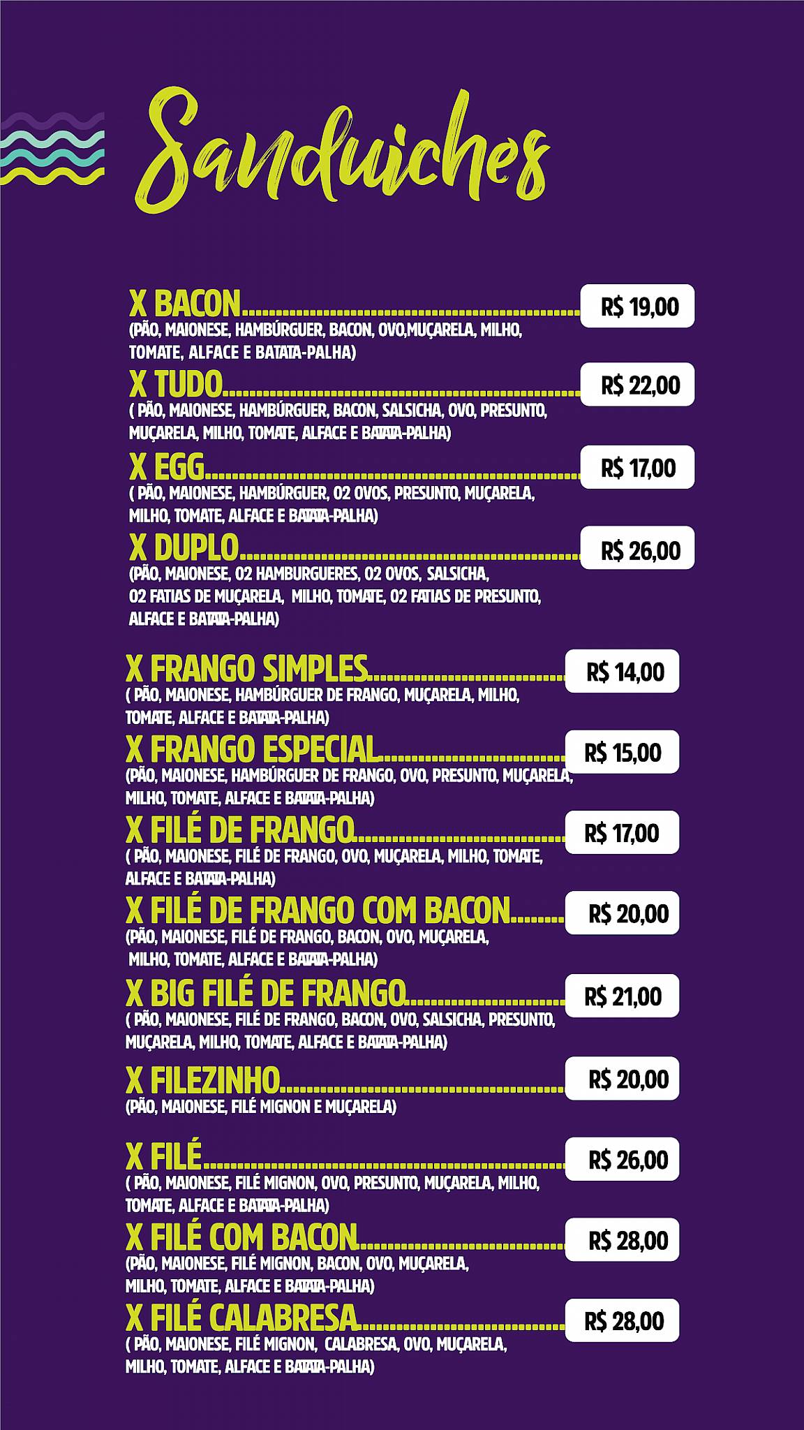 Duda Açaí cardápio