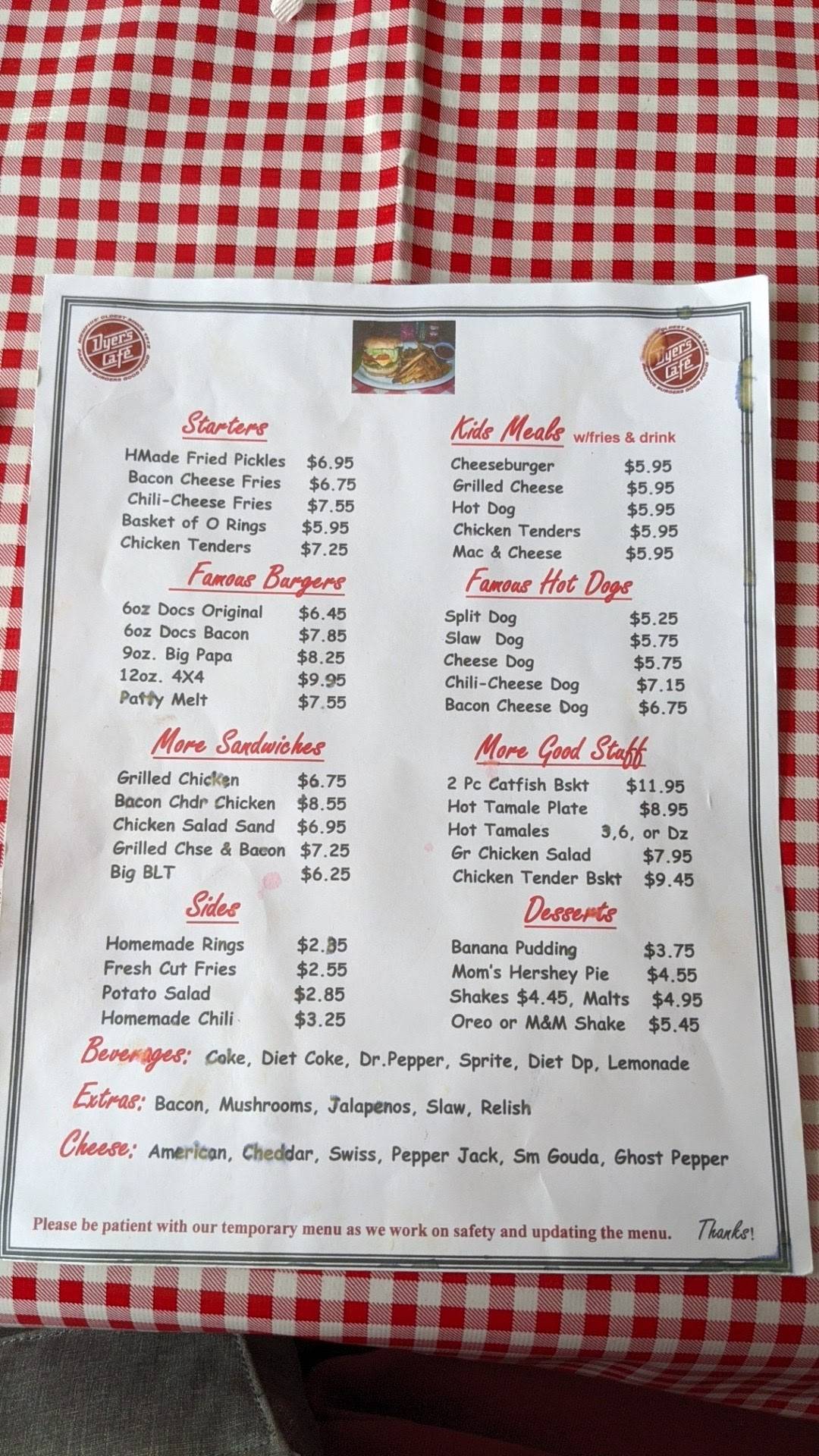 Menu at Dyer's Cafe, Collierville, 101 N Center St