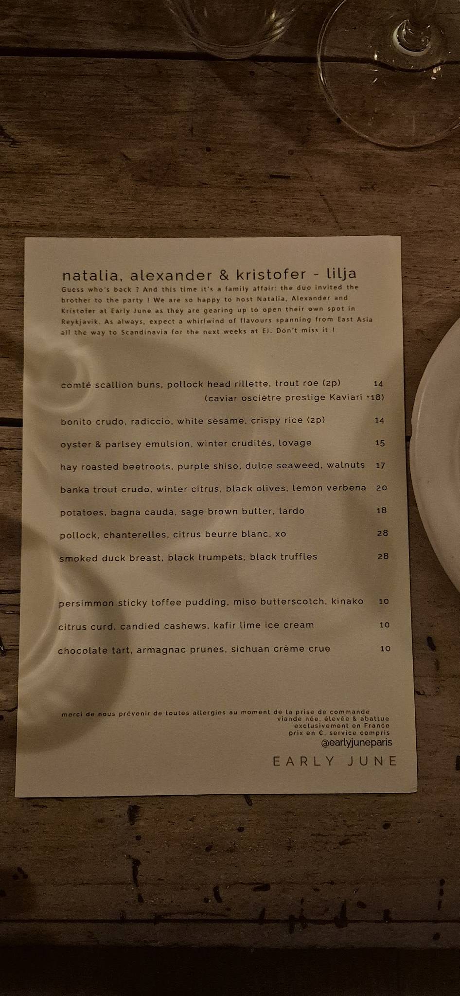Menu de Early June