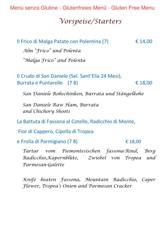 Menu di Edelweiss Stube 