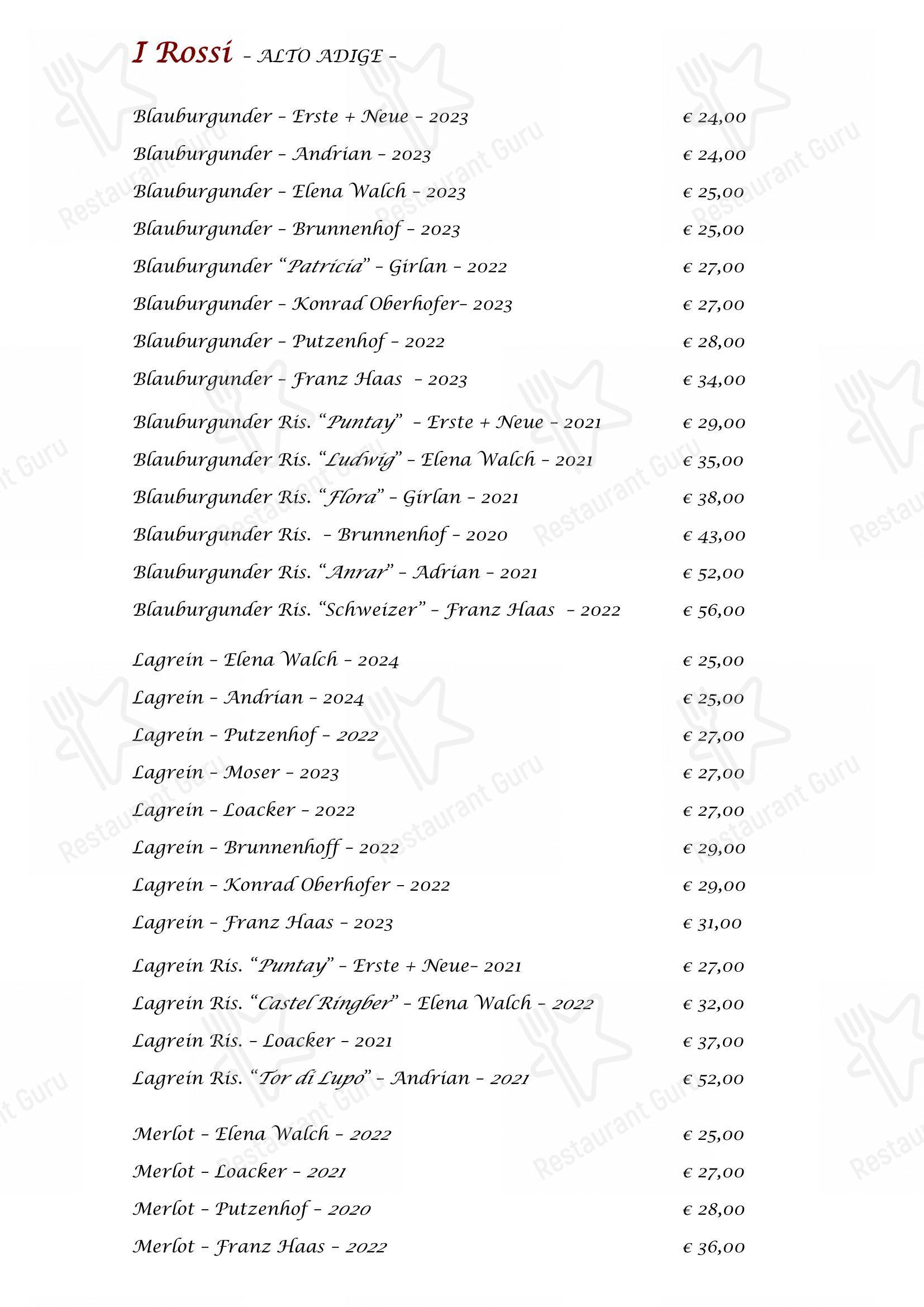 Menu di Edelweiss Stube - Menu bar