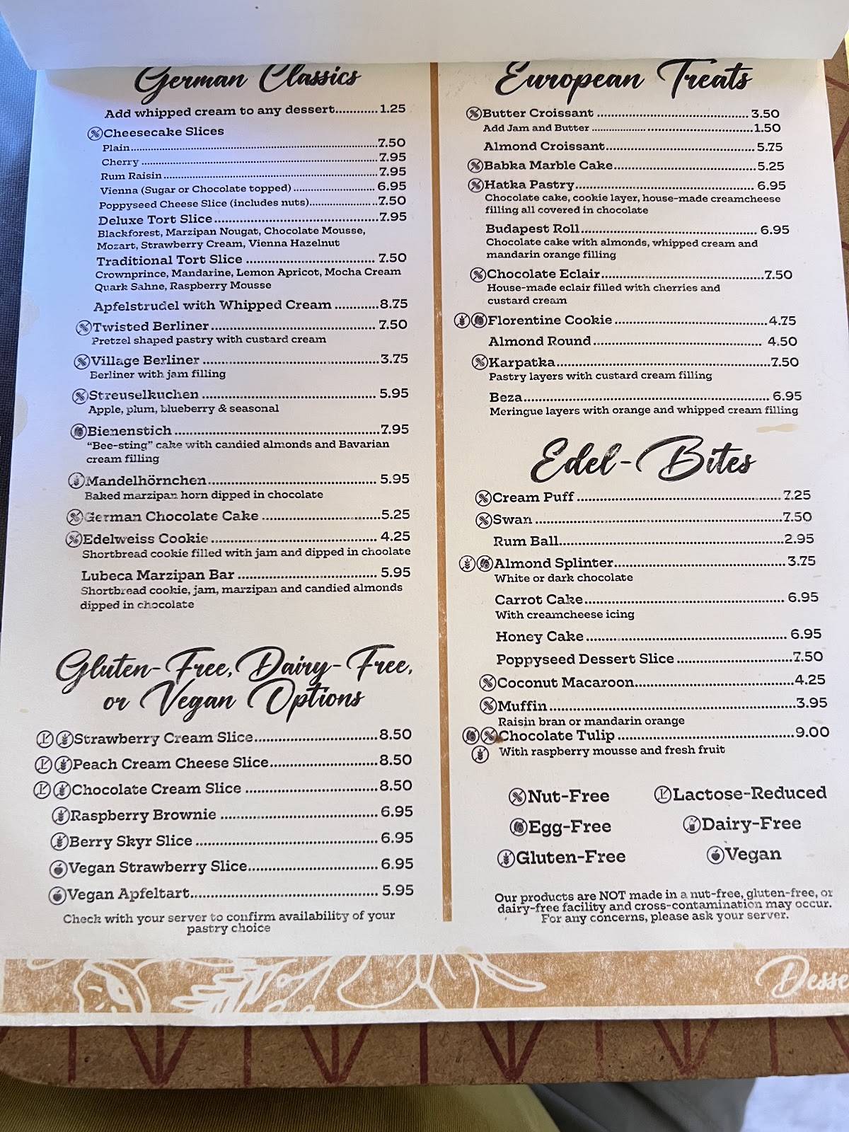 Menu de Edelweiss Village