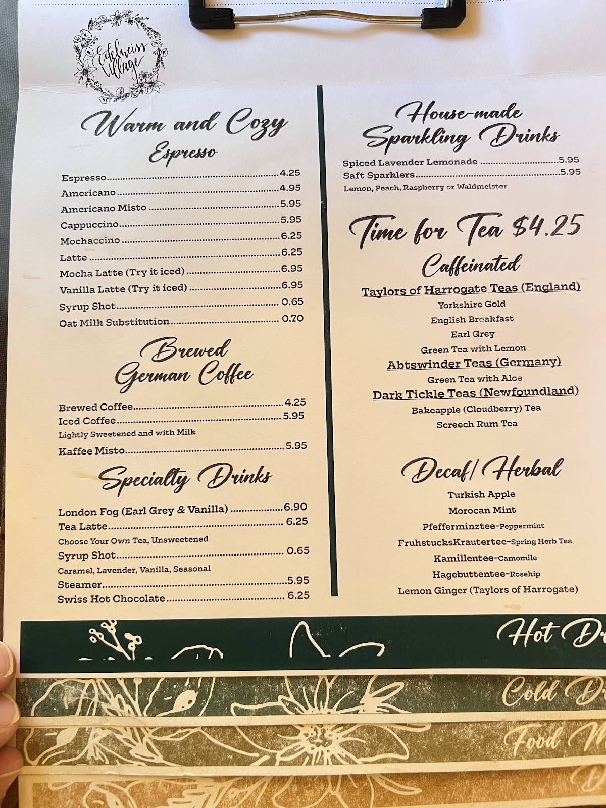 Menu de Edelweiss Village