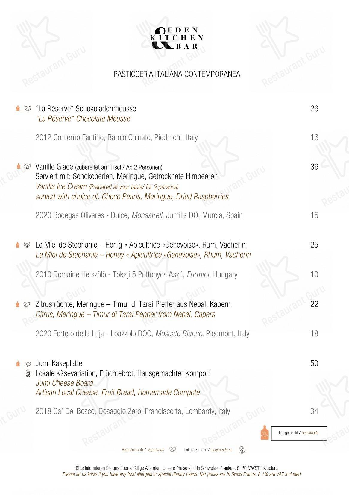 Menu di Eden Kitchen & Bar - Dinner Menu