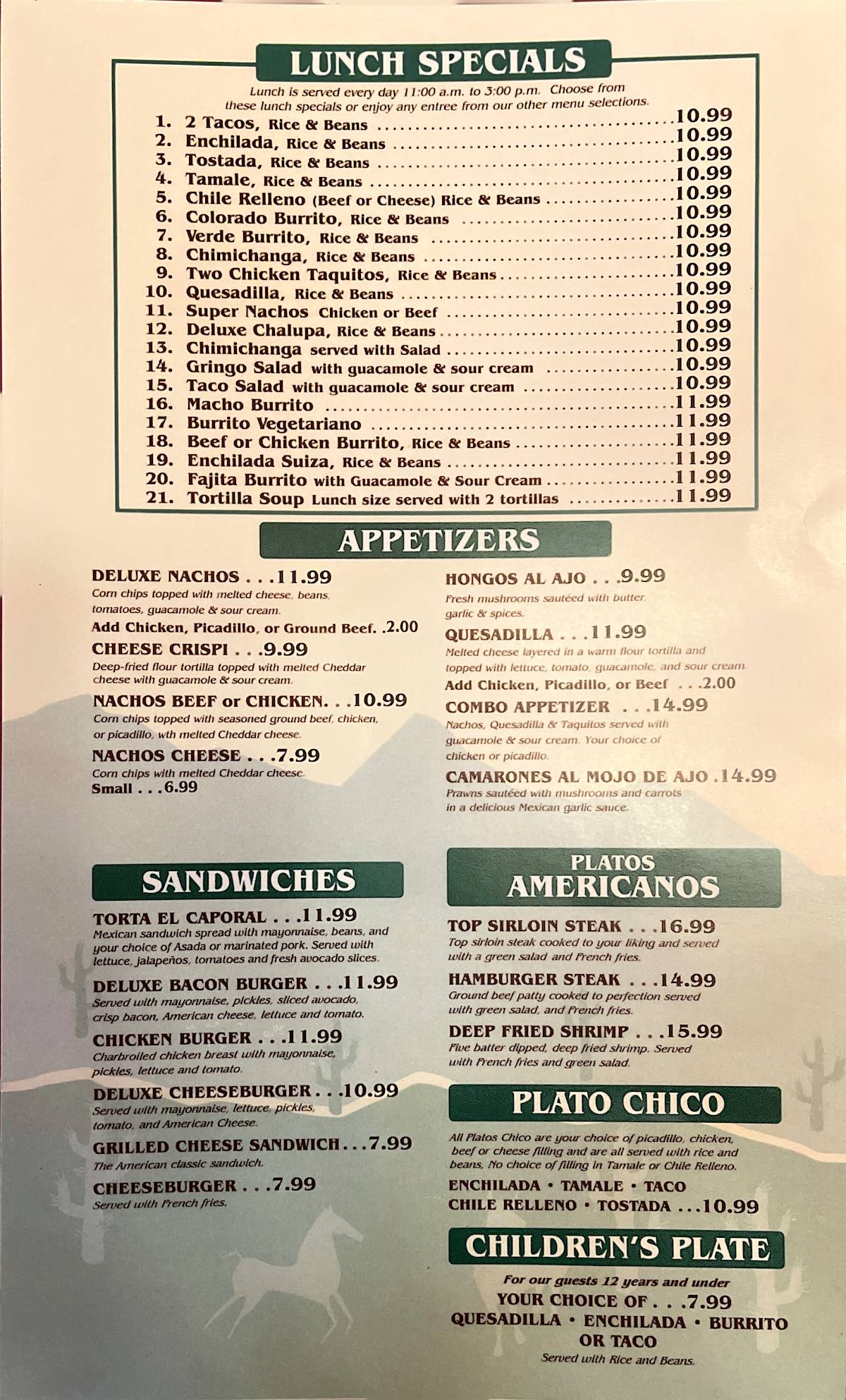 Menu at El Caporal Restaurant, Selah