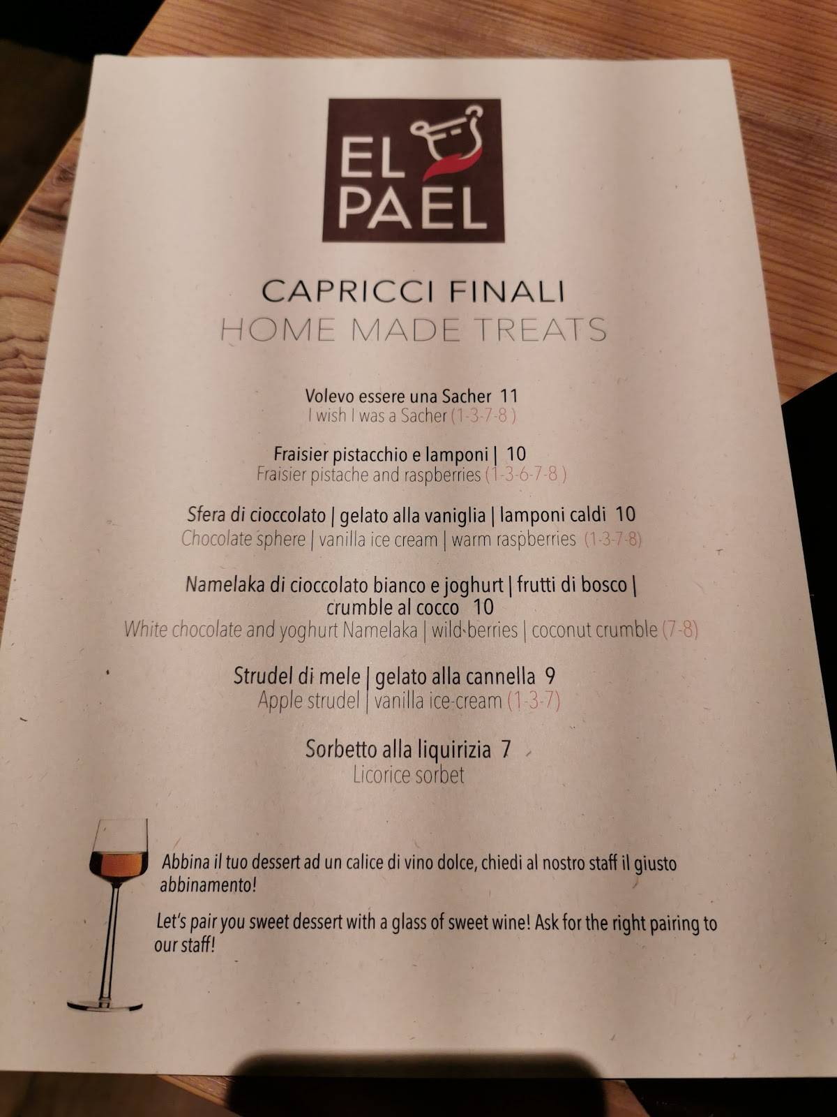 Menu di El Pael Ristorante 