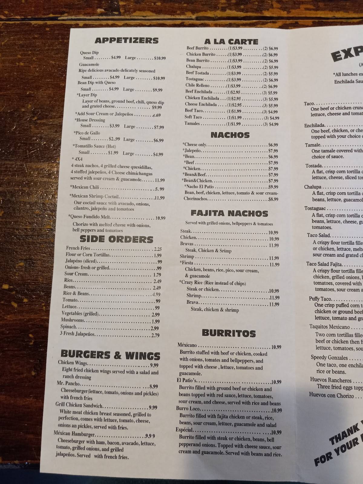 Menu at El Patio Mexican Restaurant, Natchitoches