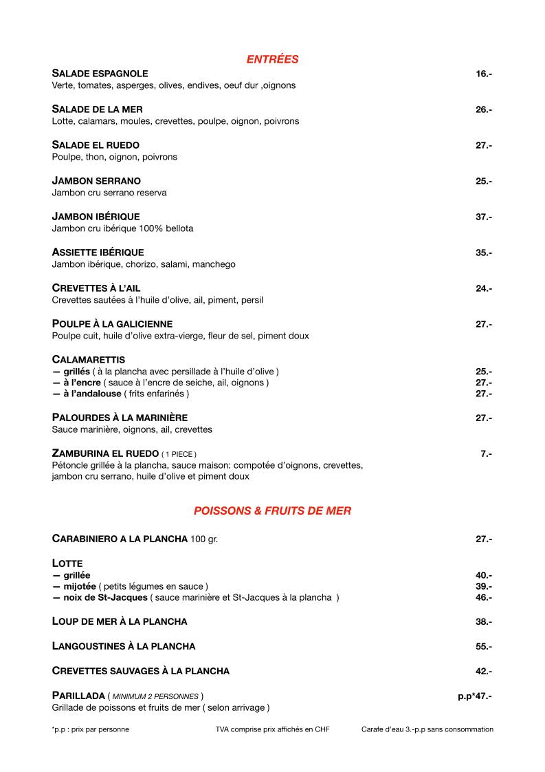 Menu di El Ruedo 