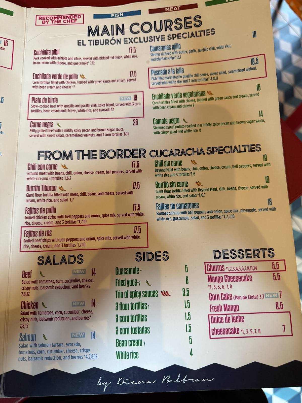 Menu di El Tiburon Navona 