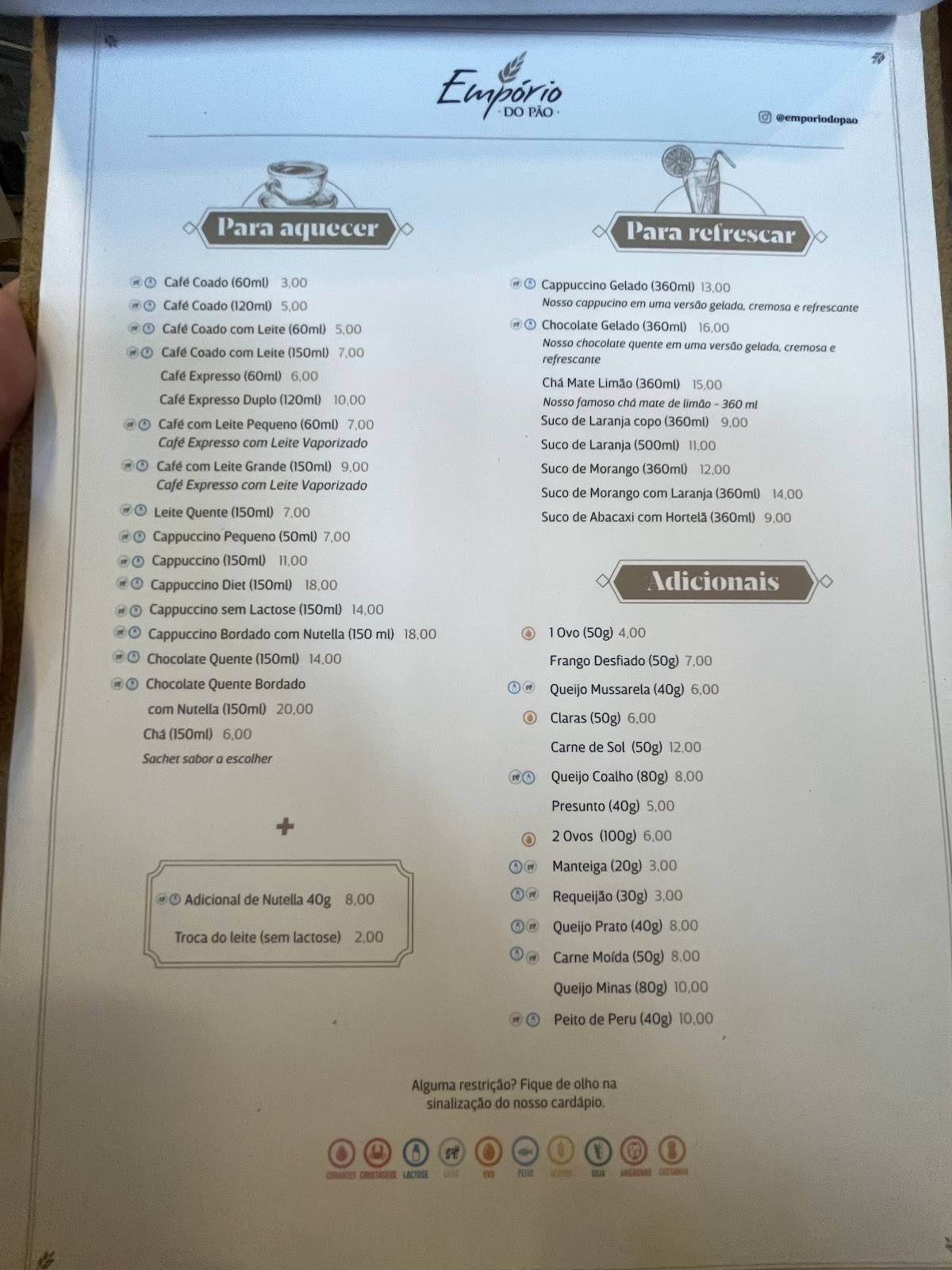 Empório do Pão - Rui Barbosa cardápio