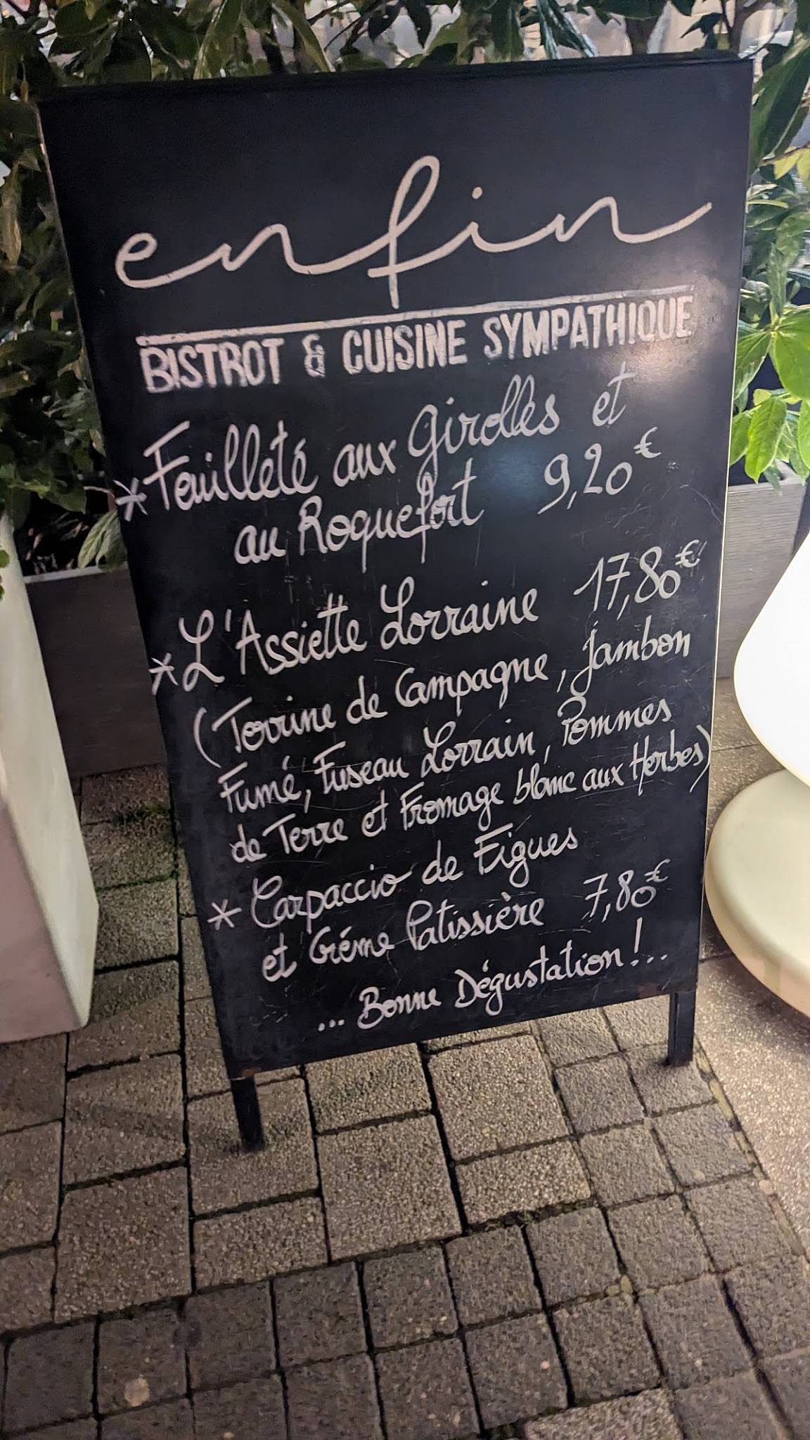 Menu de L' Enfin - bistrot & cuisine sympathique