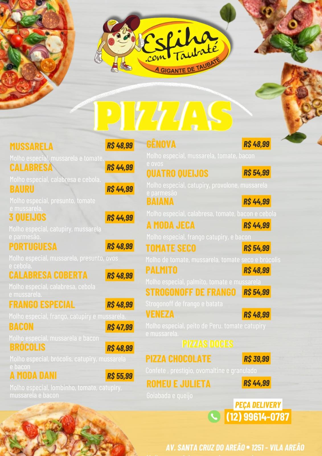 Pizzas do Dani cardápio
