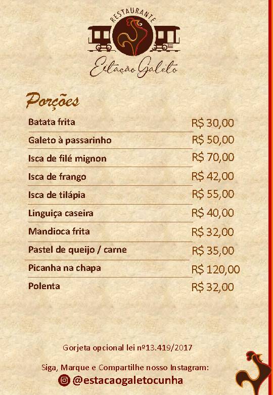 Restaurante Estação Galeto cardápio