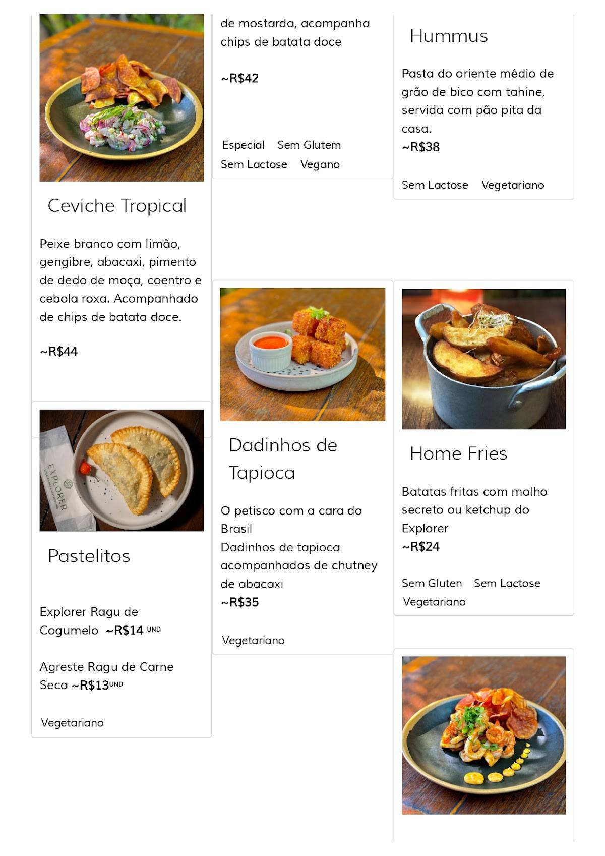 Explorer Bar cardápio
