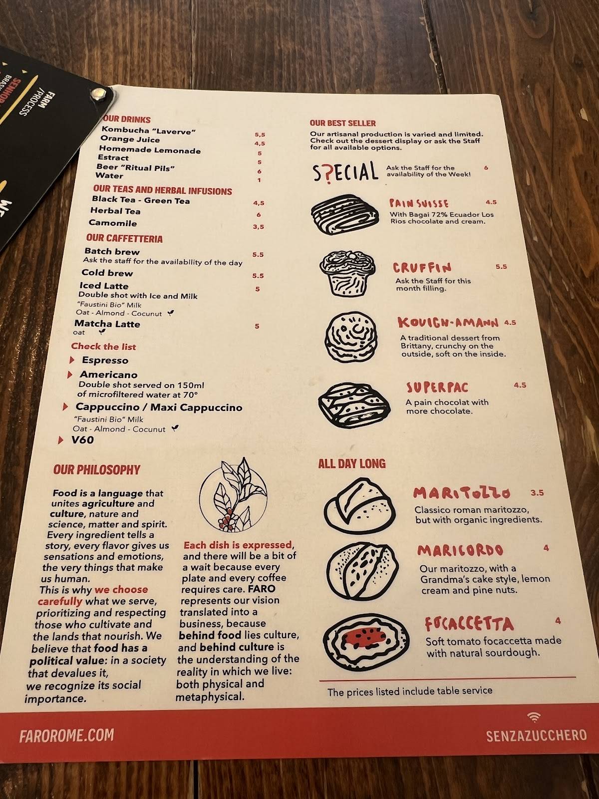 Menu di Faro - Caffè Specialty / Brunch & Lunch 