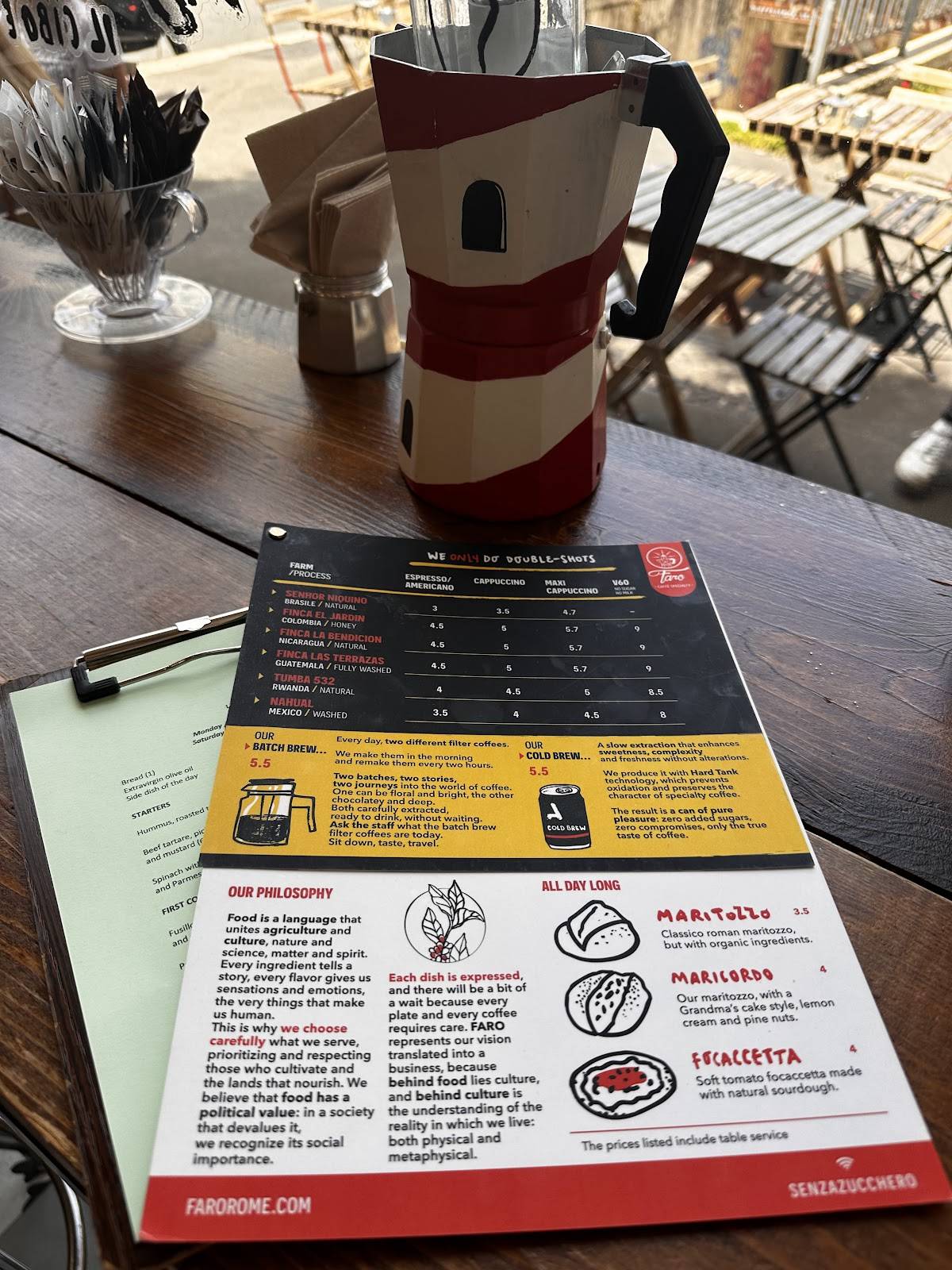 Menu di Faro - Caffè Specialty / Brunch & Lunch 