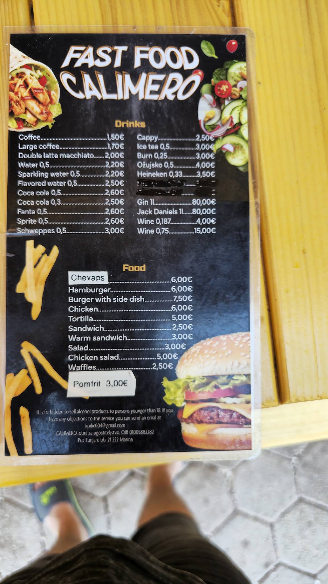 Menu di Fast food Calimero 