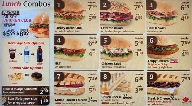 Menu de Tim Hortons