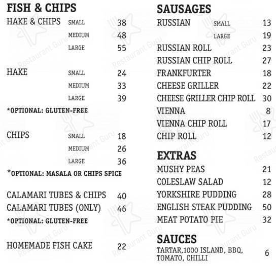 Menu at Fish Hook Traditional Fish and Chips restaurant, Randburg, 354