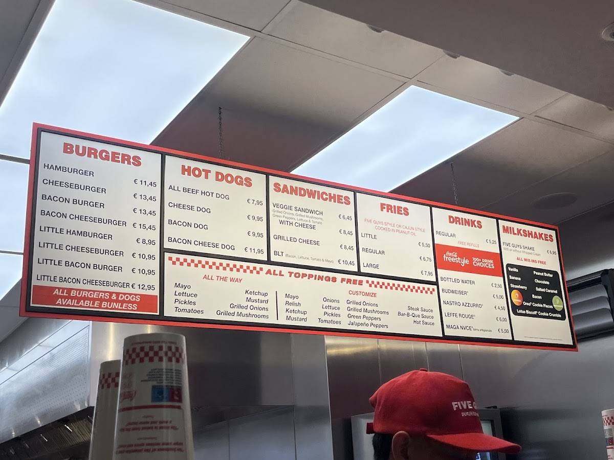 Menu di Five Guys Via Dante 