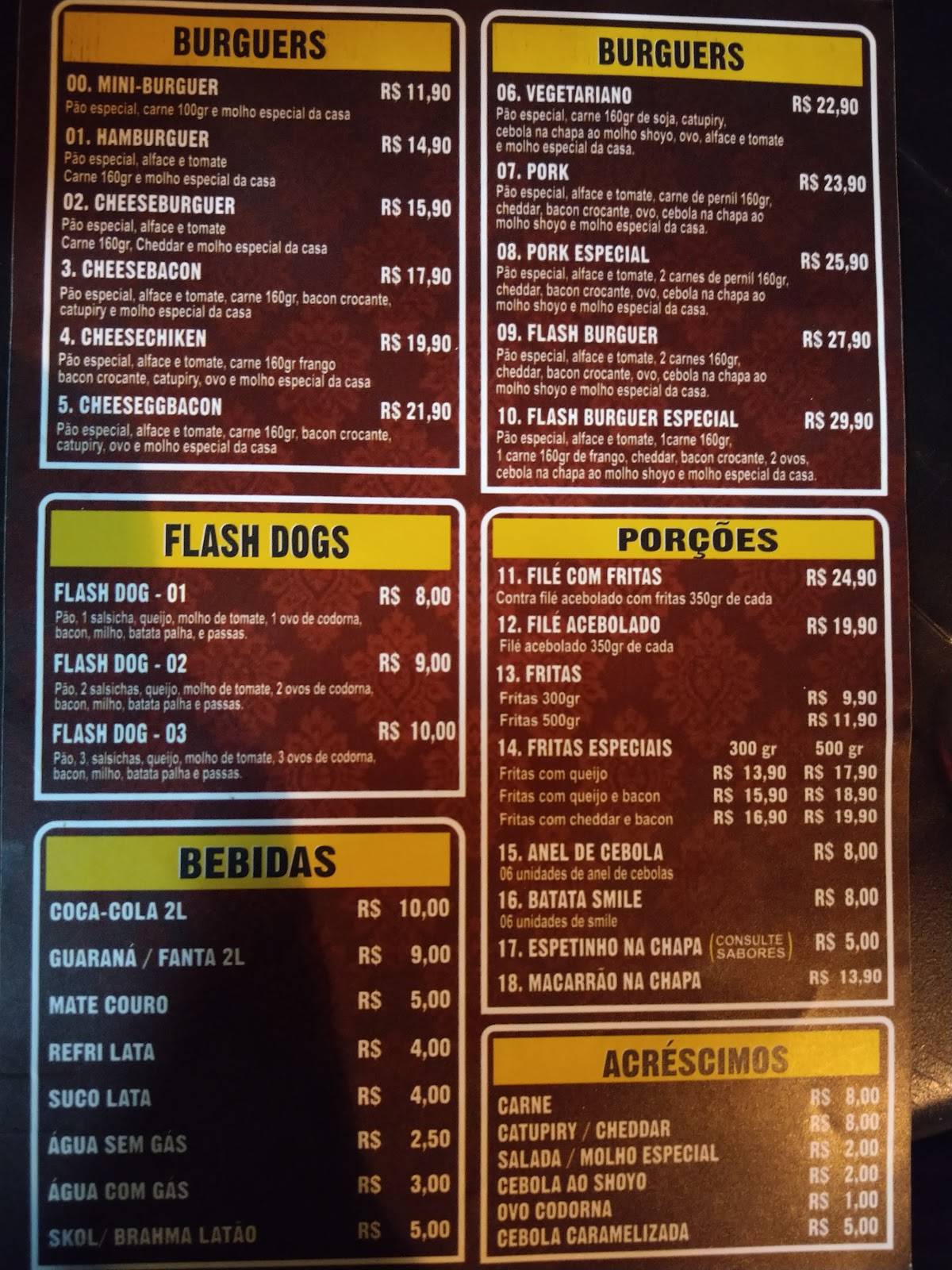 Flash Burguer cardápio