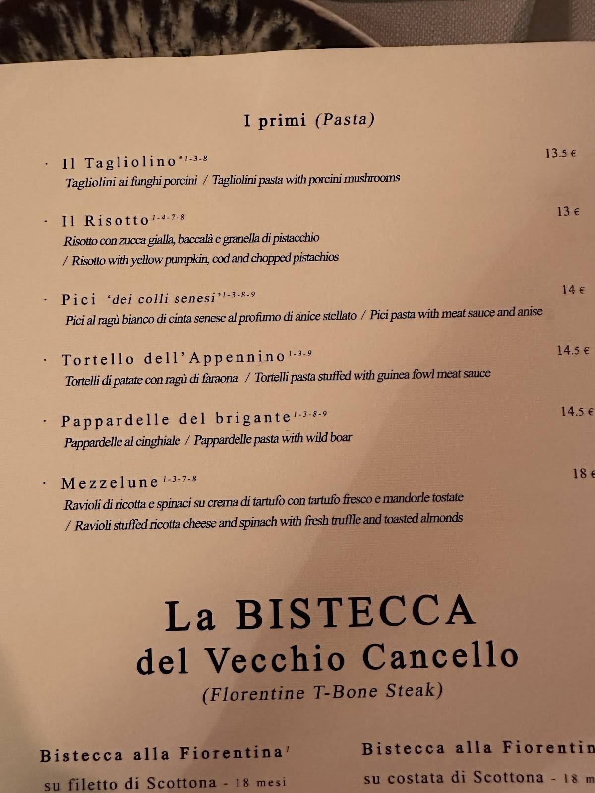 Menu di Osteria Vecchio Cancello