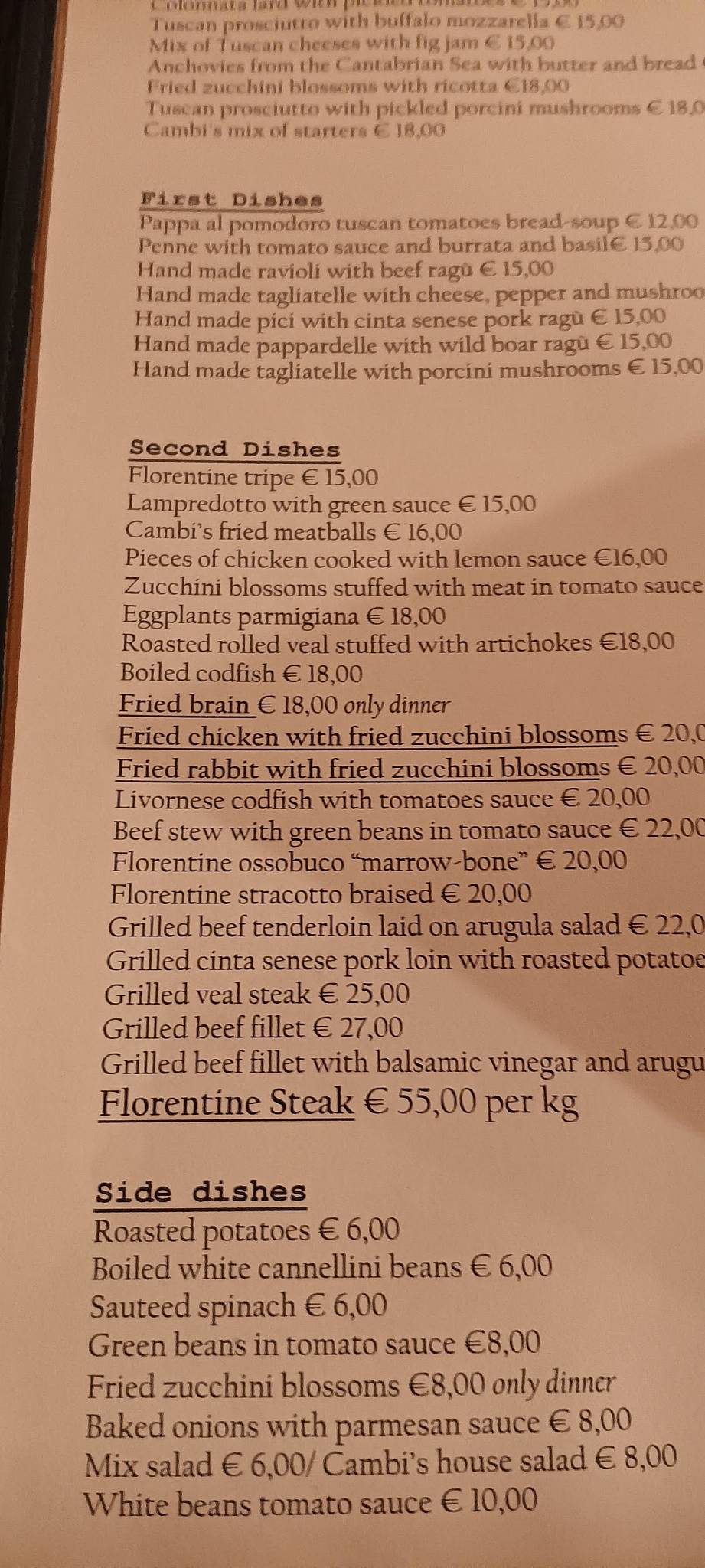 Menu di Antico Ristoro di Cambi 