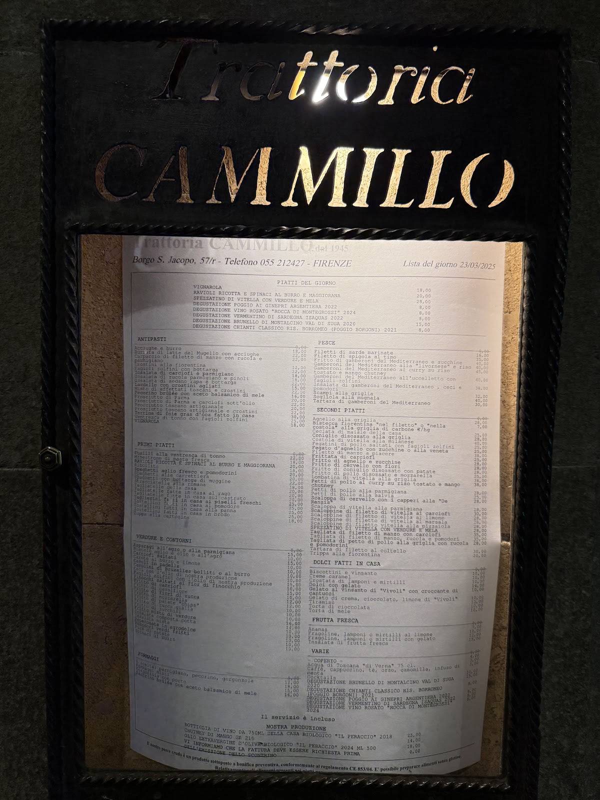 Menu di Trattoria Cammillo 