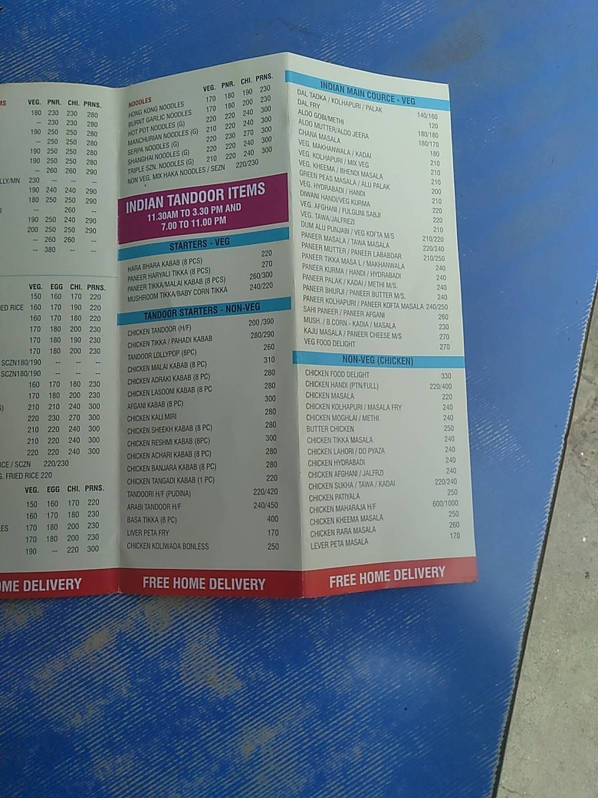 Food Delight menu