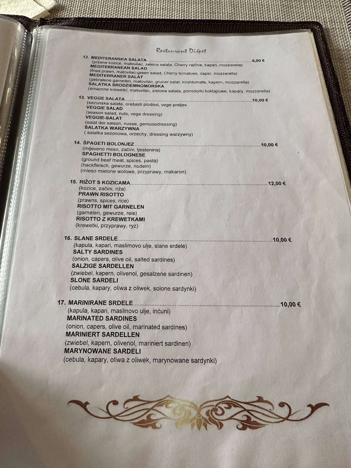Menu di Food & bar Dišpet 