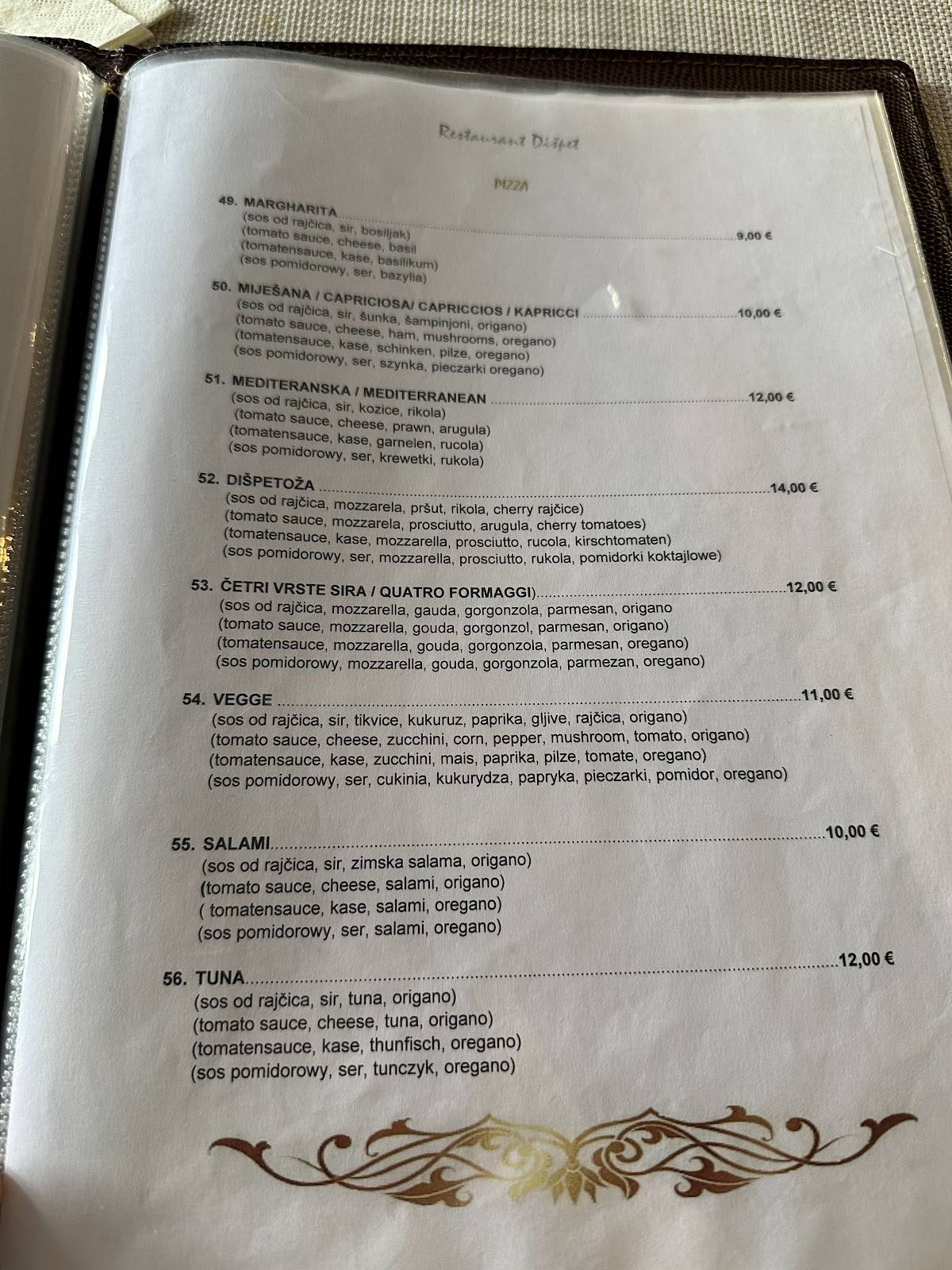 Menu di Food & bar Dišpet 