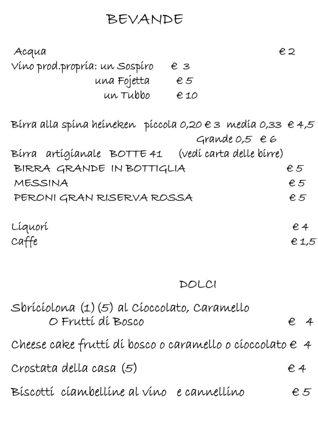 Menu di For De Porta 