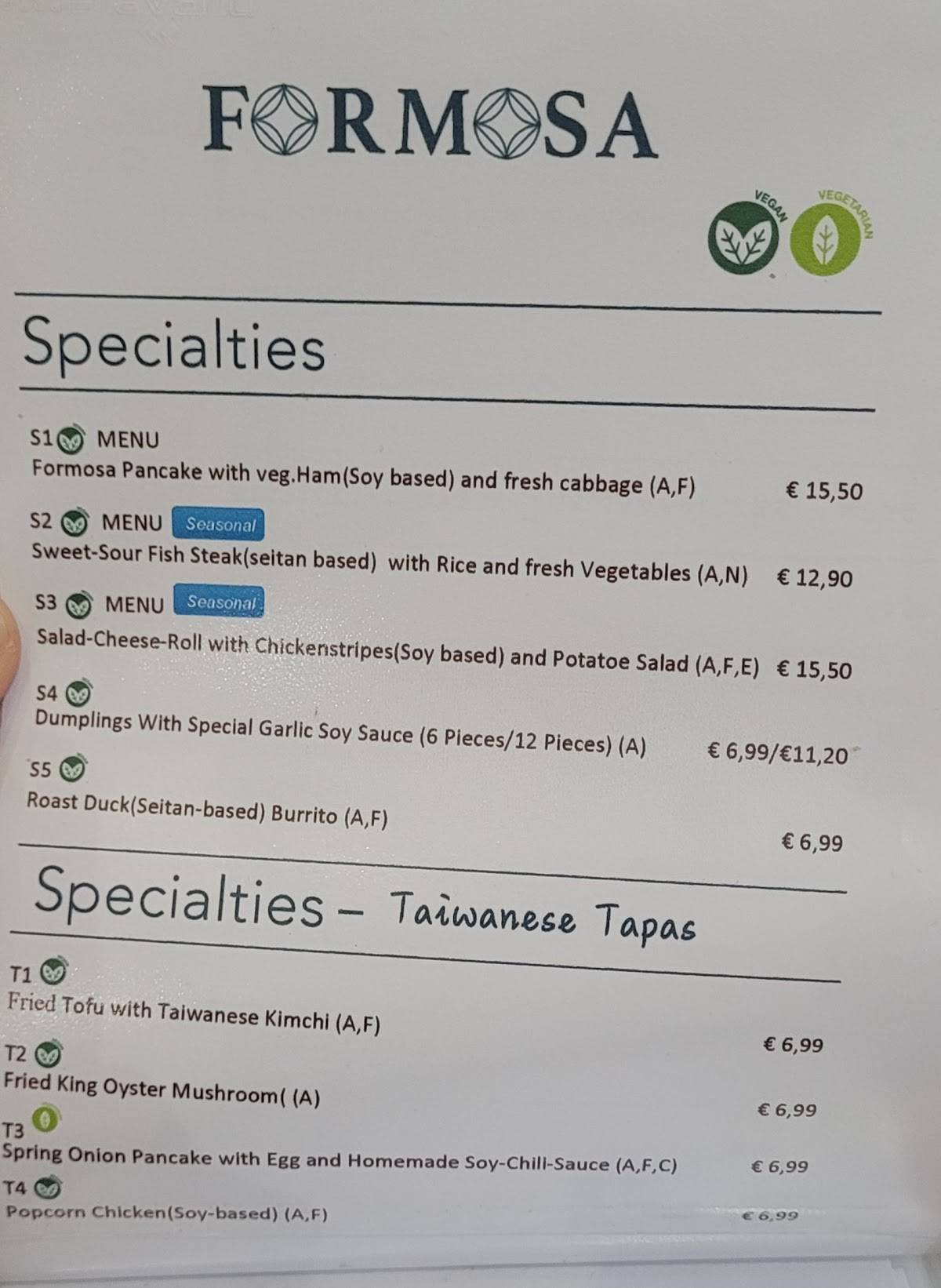 Menu de Formosa Food