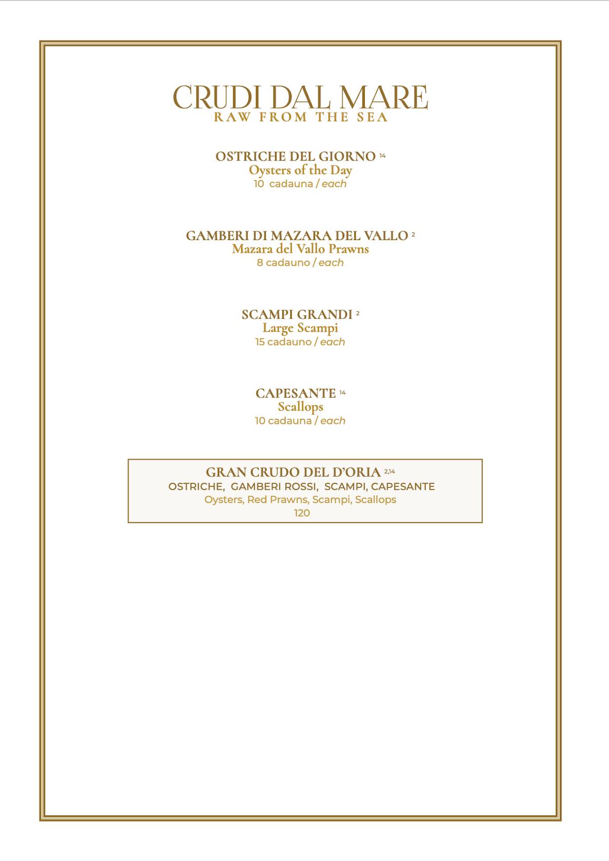 Menu di Doria - Ristorante Forte dei Marmi 