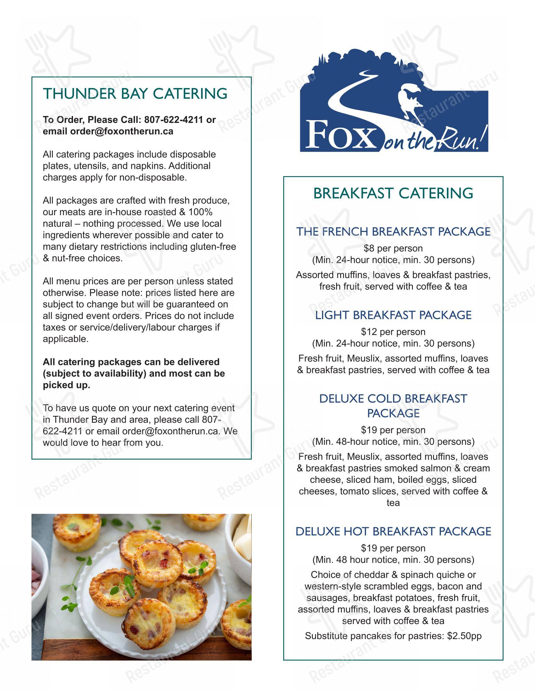 Menu pour Fox on the Run restaurant
