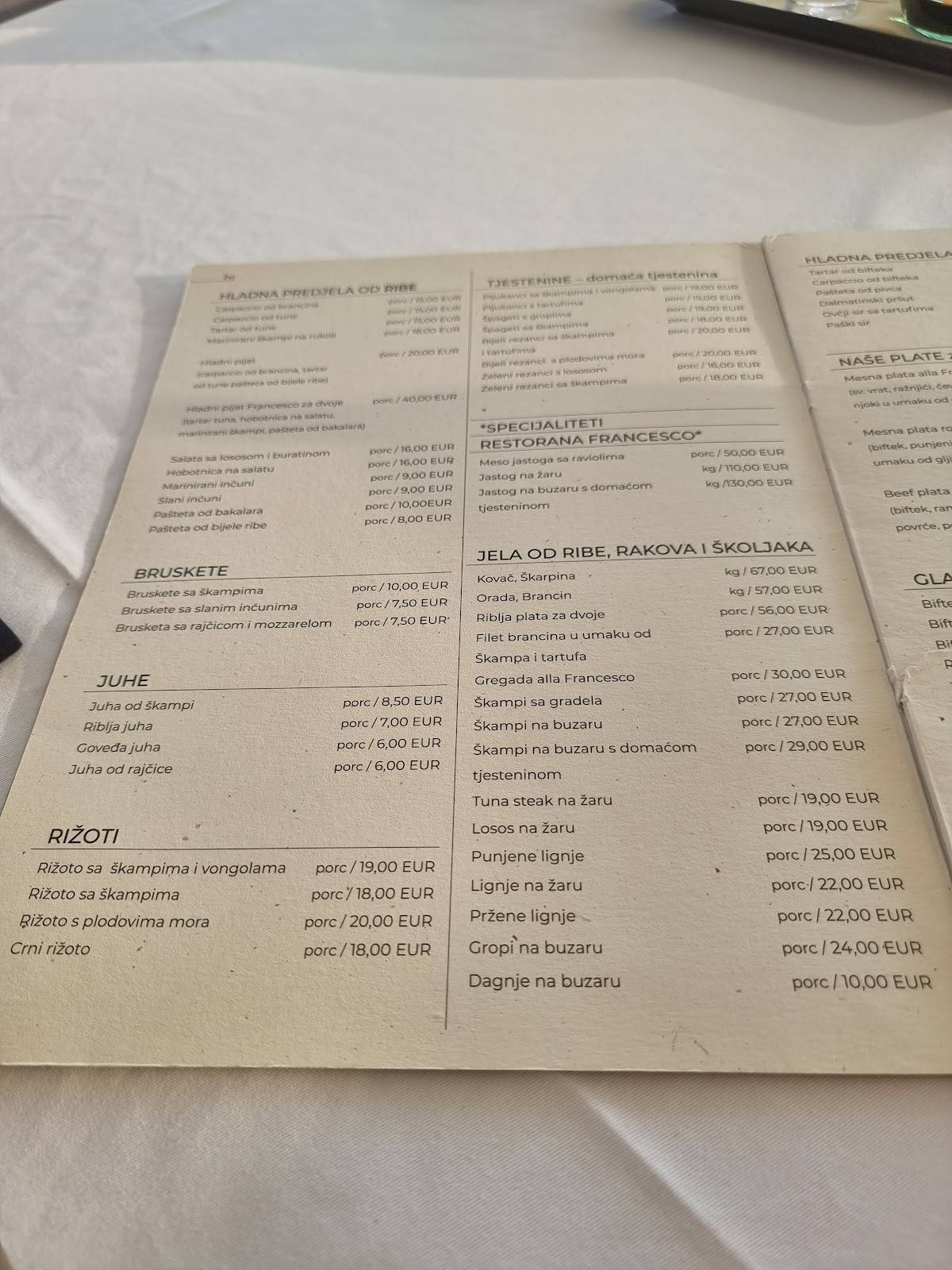 Menu di Francesco Restaurant 