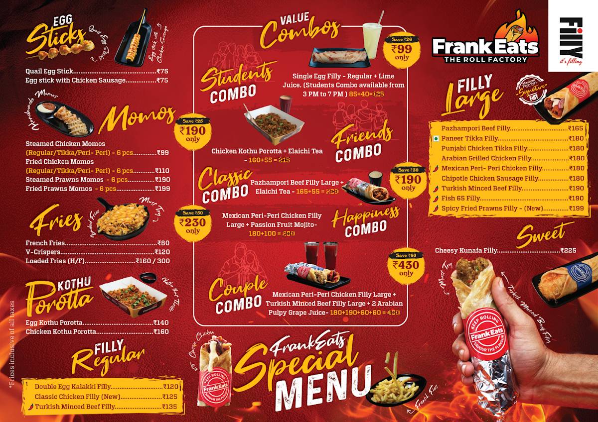Frank Eats - Filly menu