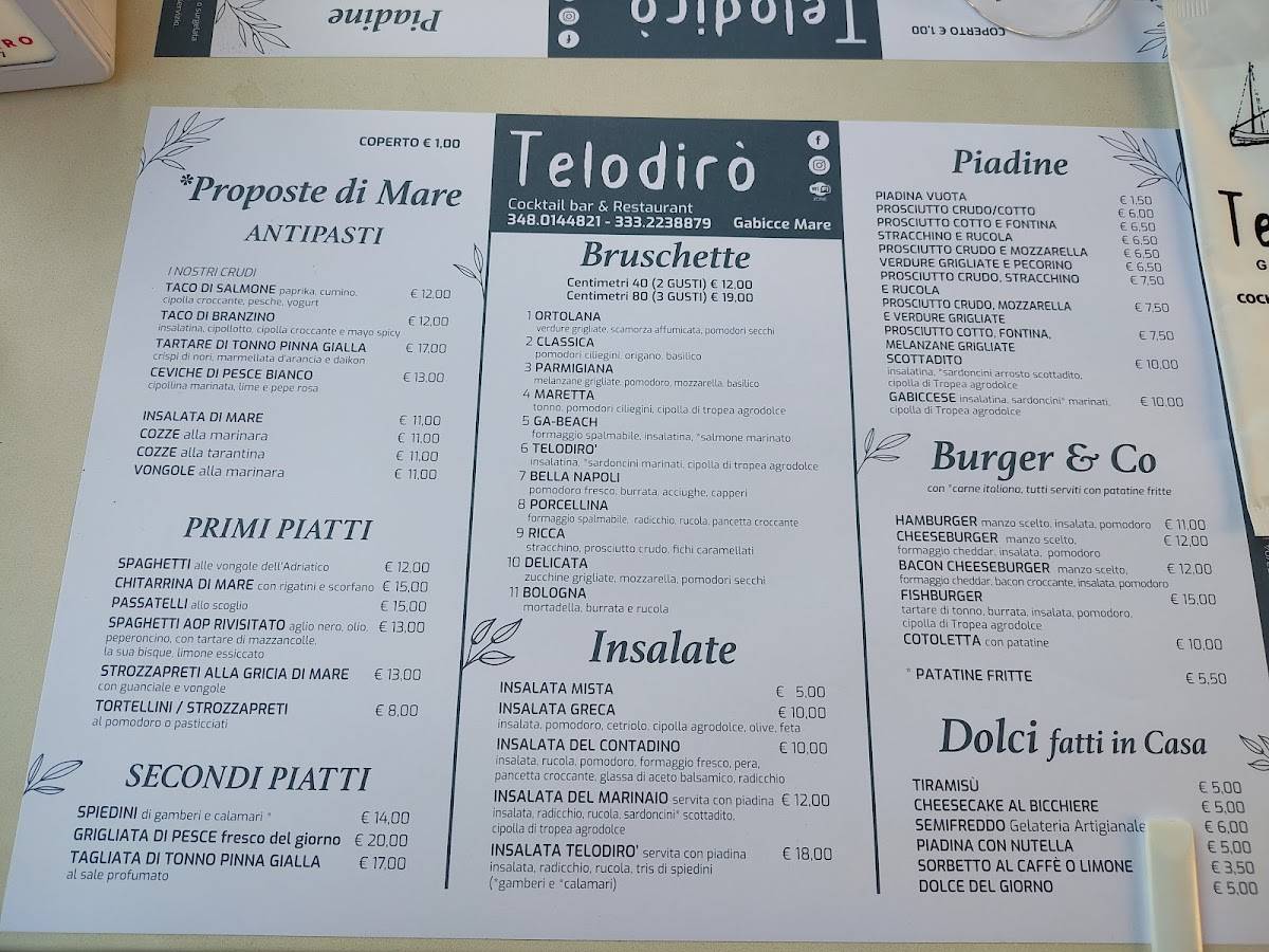 Menu di Bar Ristorante Telodirò 