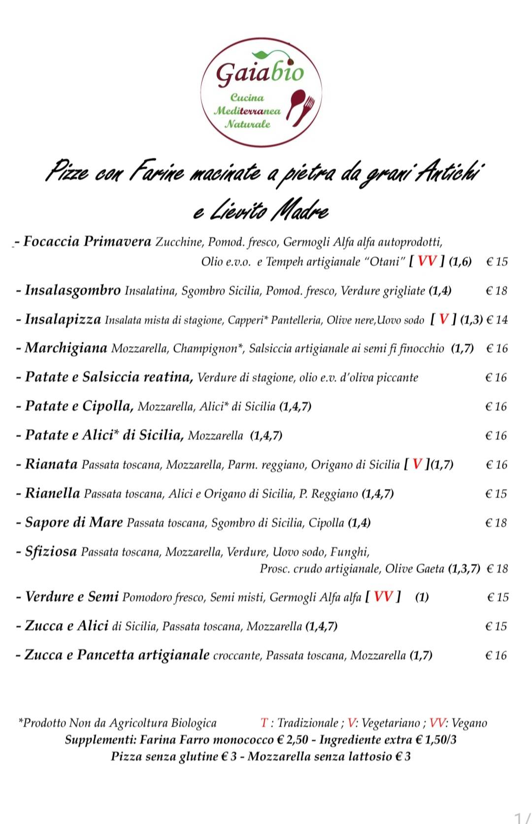 Menu di Gaia.Bio 
