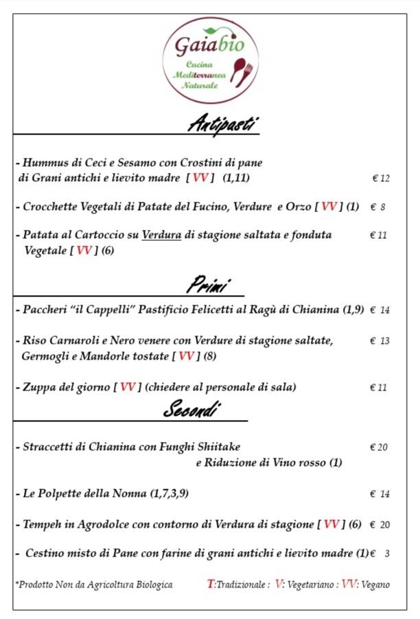 Menu di Gaia.Bio 