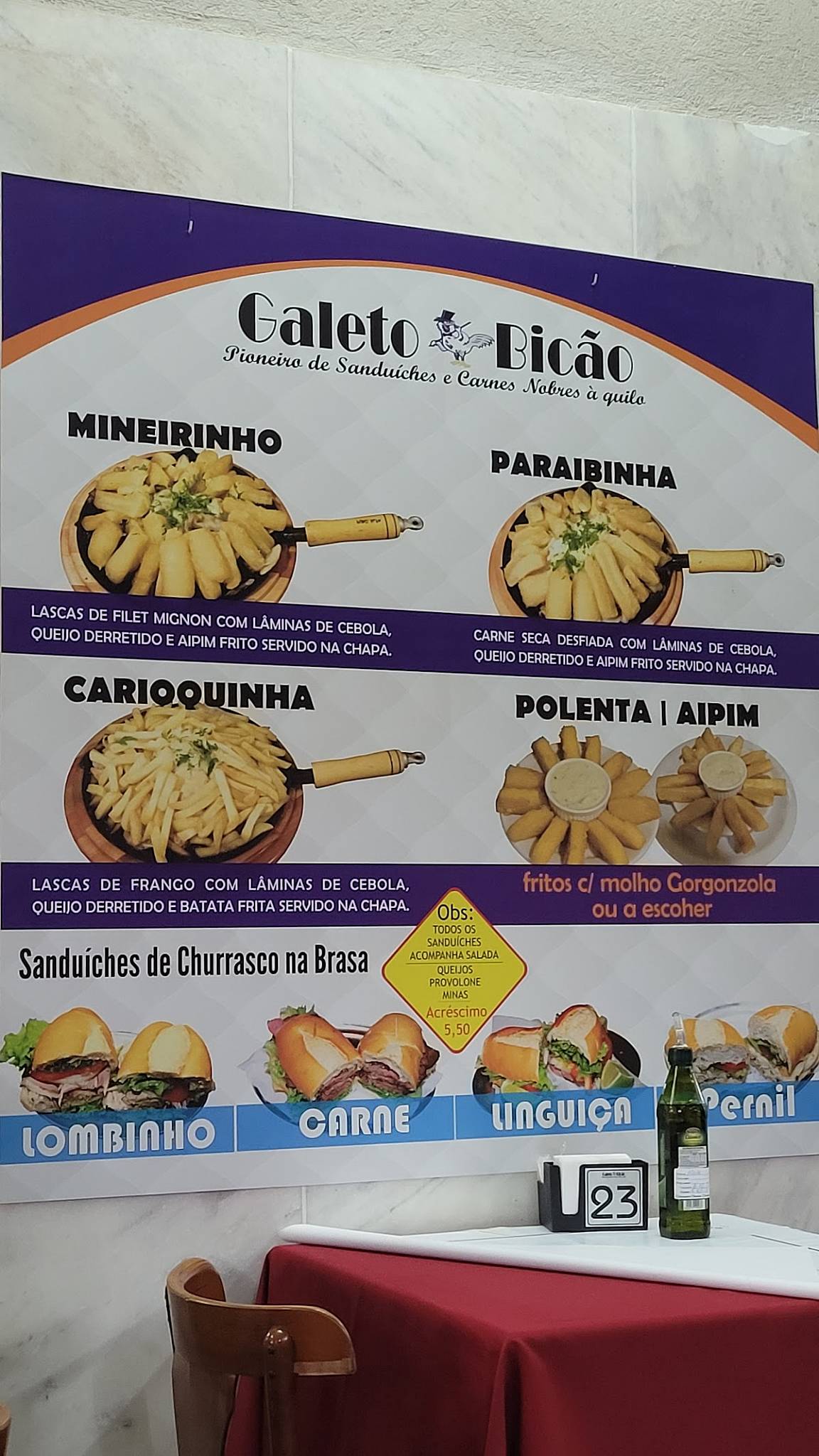 Galeto Bicão cardápio