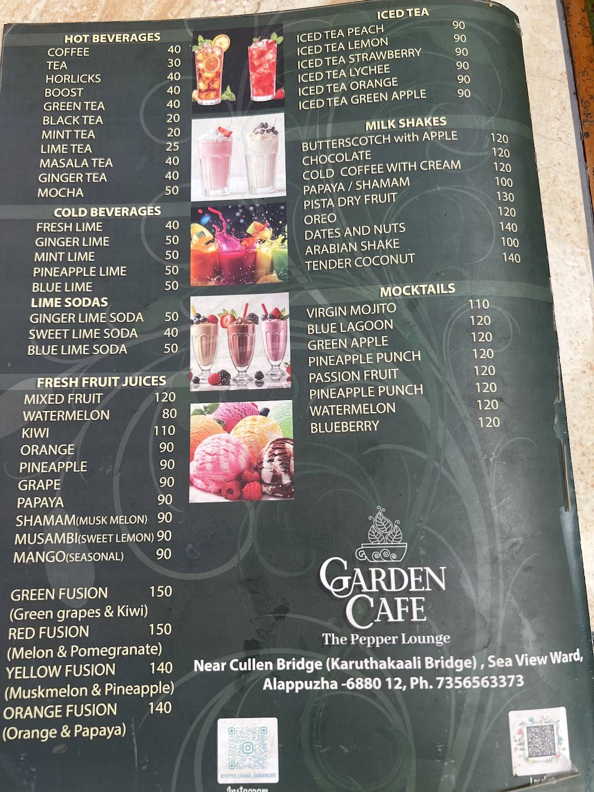 Garden Cafe The Pepper Lounge menu