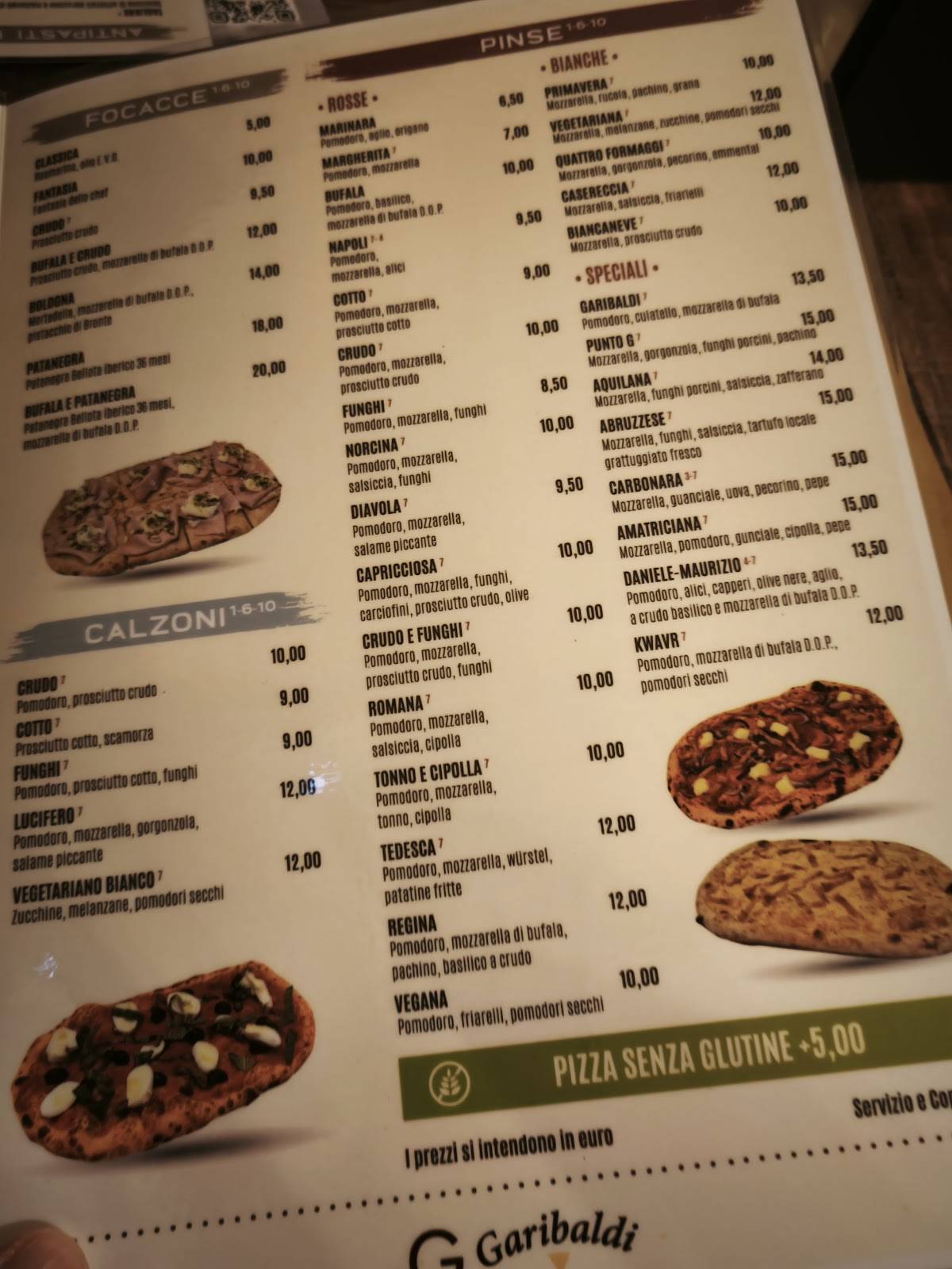 Menu de Garibaldi Enoteca & Cucina