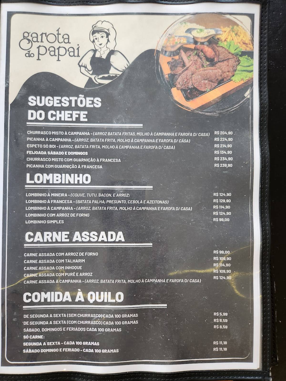 Garota do Papai cardápio