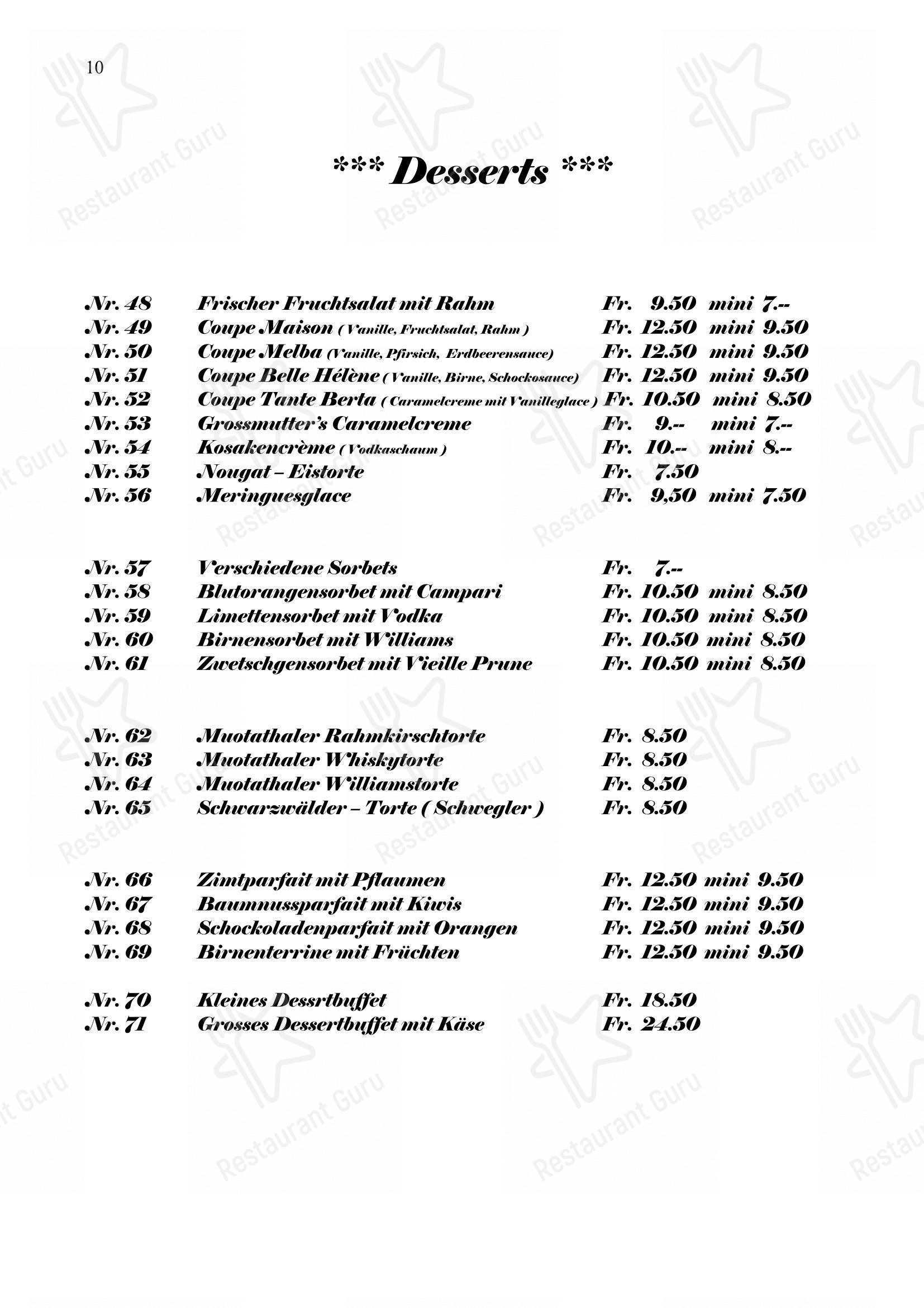 Gasthaus Post in Muotathal - Основное меню