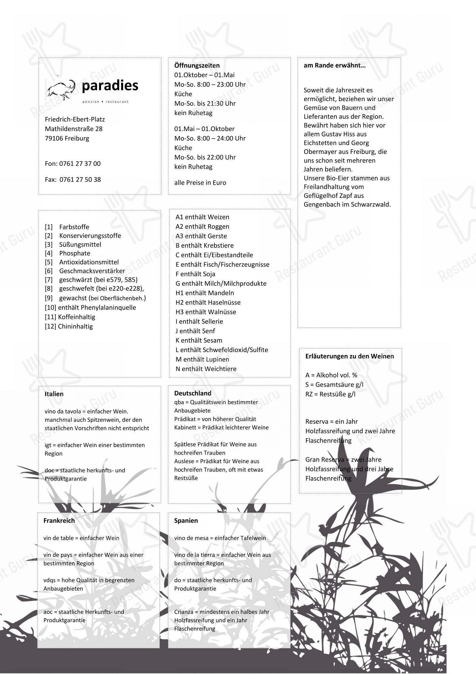 Gaststätte Paradies dans Fribourg-en-Brisgau - Menu