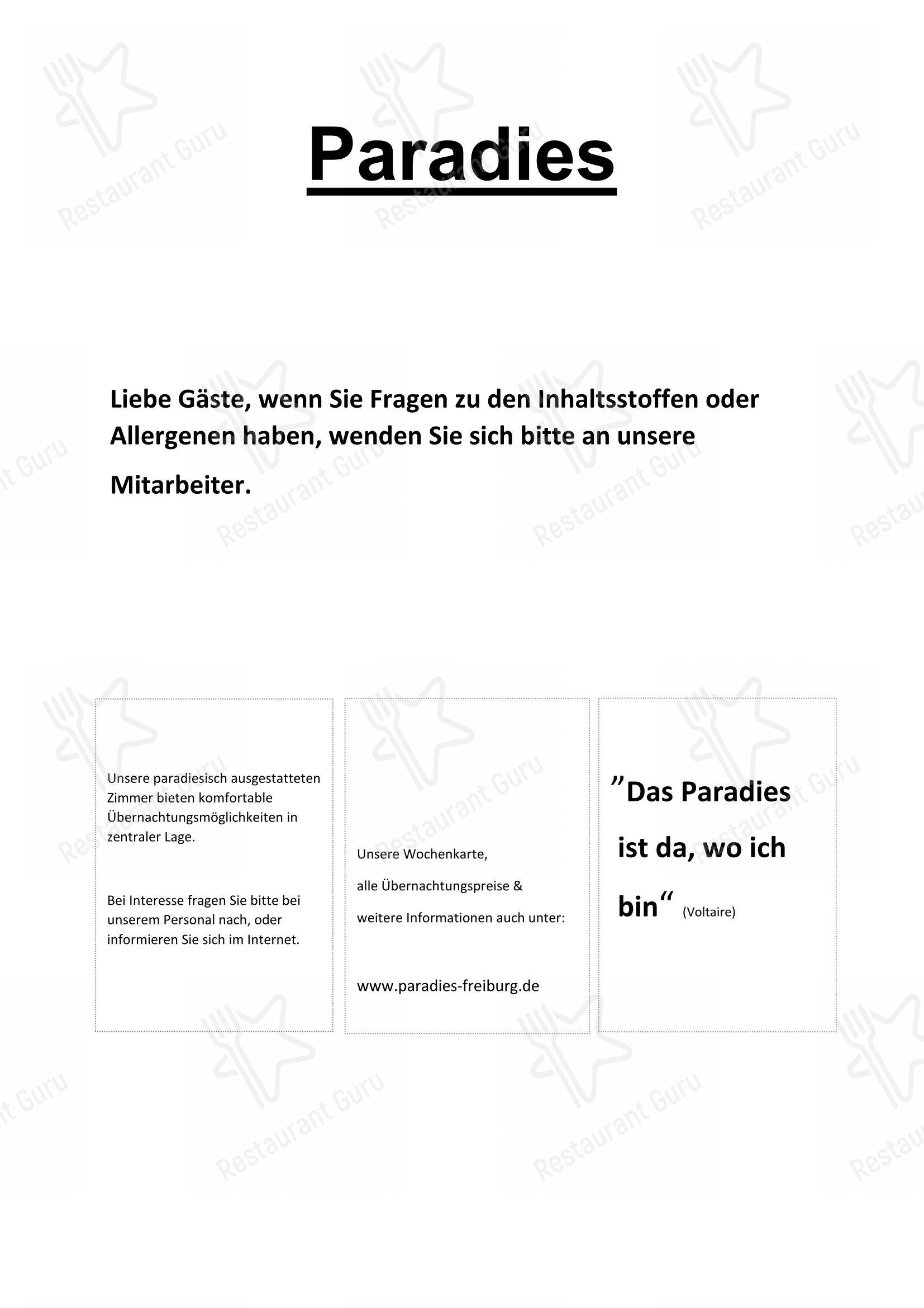 Menu pour Gaststätte Paradies restaurant