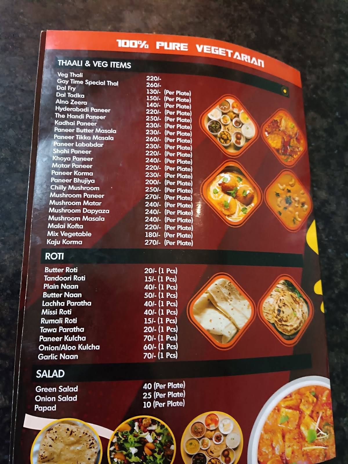 Gay Time Restaurant menu