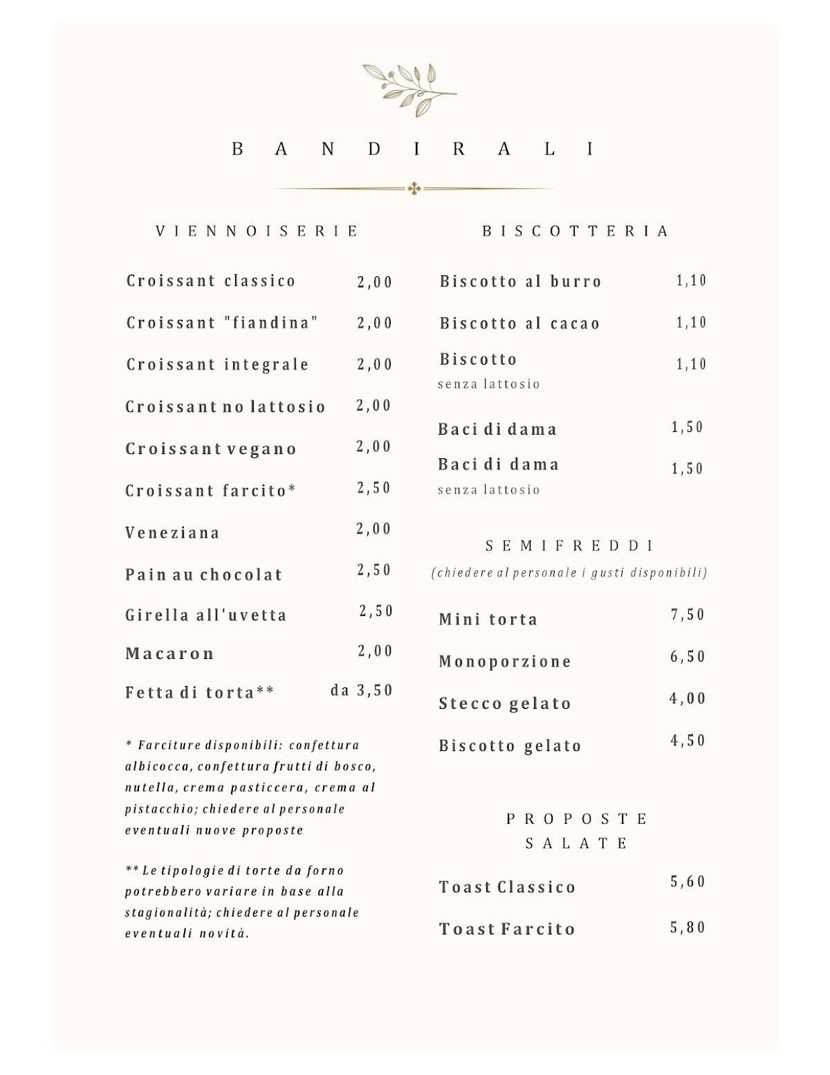 Menu di Gelateria Bandirali 